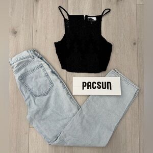 2 Bundle - Kendall & Kylie Black Lace Top + BDG Urban Outfitters High Rise Jeans